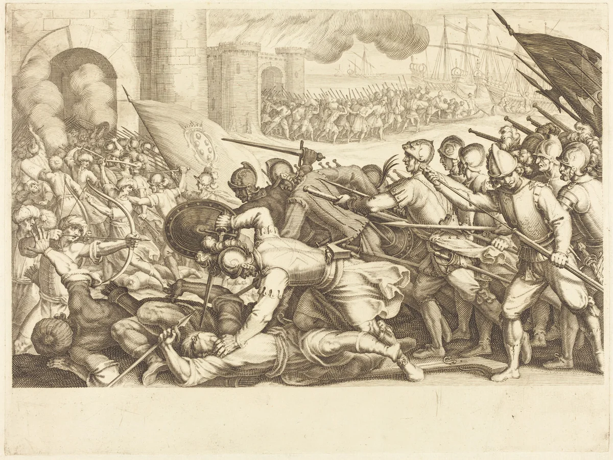The Troops Forcing the Gate of a Town by Jacques Callot, print, 1614