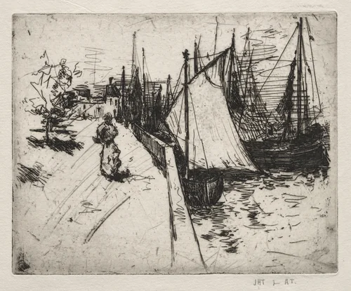 Woman on Quay, Honfleur by John Henry Twachtman, print, 1883-1884