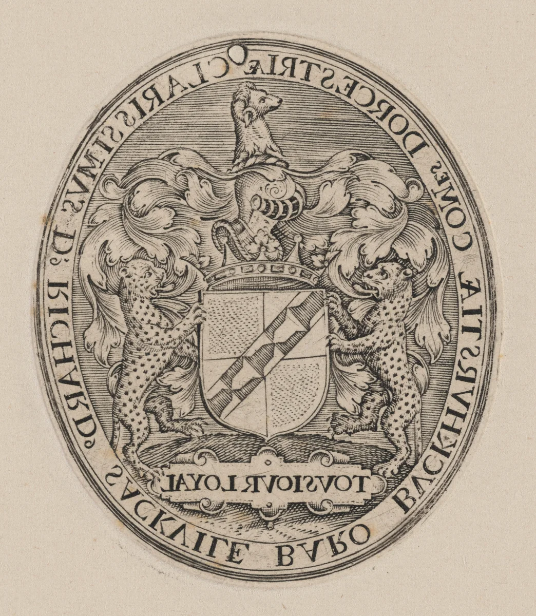Shield of Richard Sackville, 3rd Earl of Dorset [right half] by Simon van de Passe, print, 1595-1647