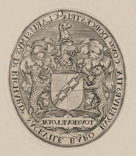 Shield of Richard Sackville, 3rd Earl of Dorset [right half] by Simon van de Passe, print, 1595-1647