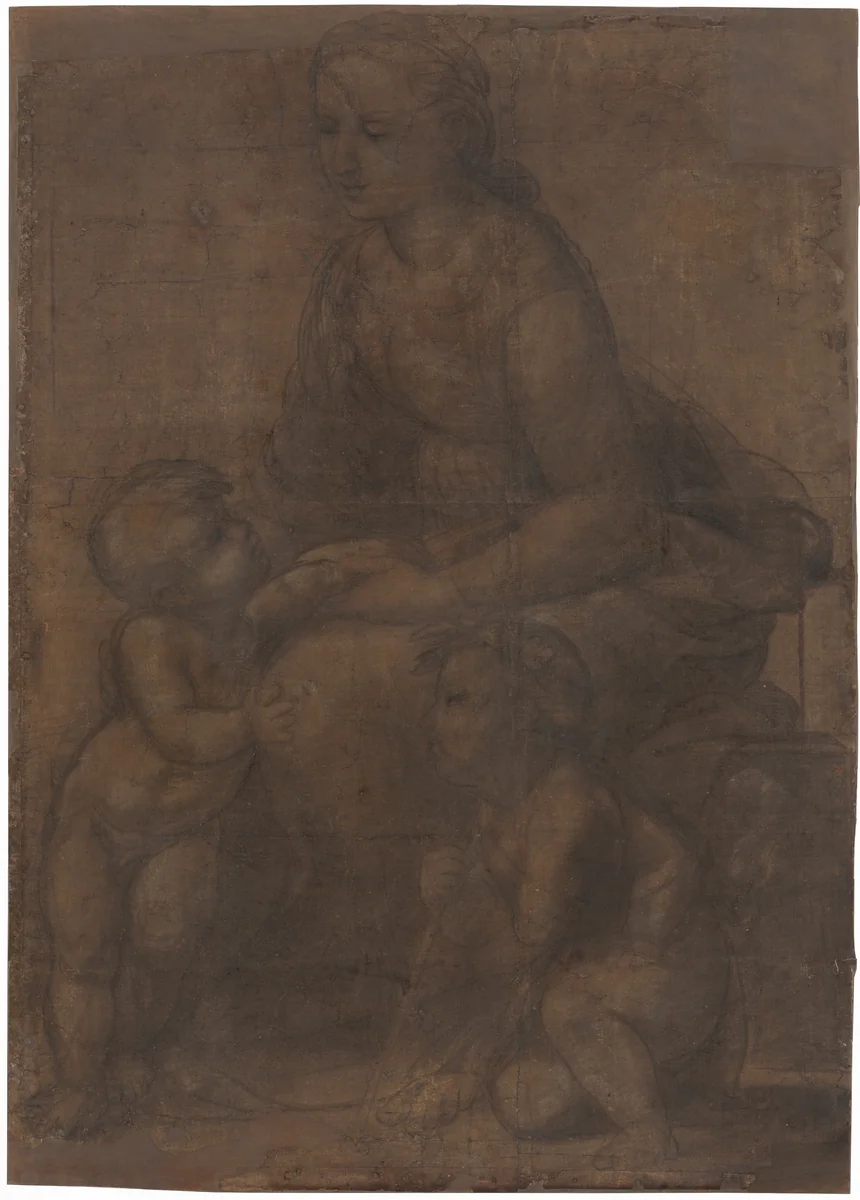 The Madonna and Child with Saint John the Baptist by Raphael, drawing, 1507