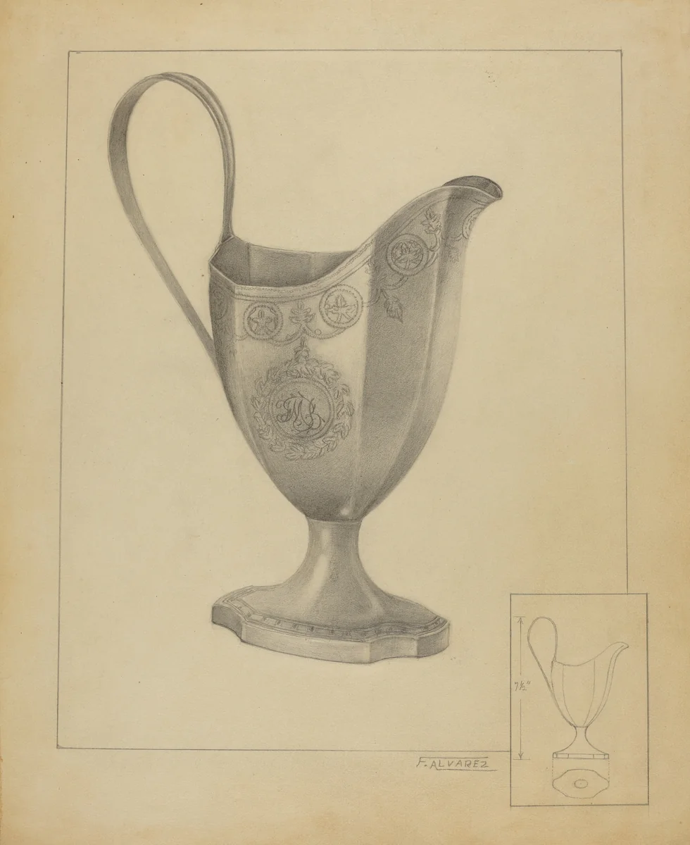 Silver Creamer by Francisco Alvarez, index of american design, 1936