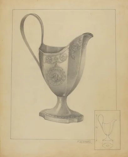 Silver Creamer by Francisco Alvarez, index of american design, 1936