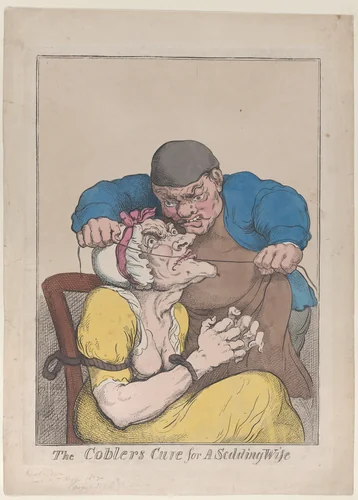 The Cobbler's Cure for a Scolding Wife by Thomas Rowlandson, print, 1813