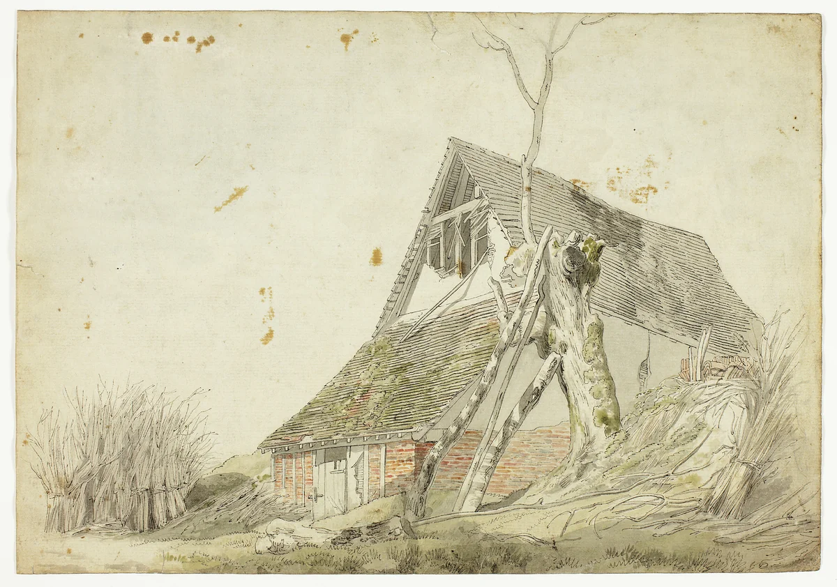 Farm House in Ruins by Michael Rooker, painting, 1766-1801