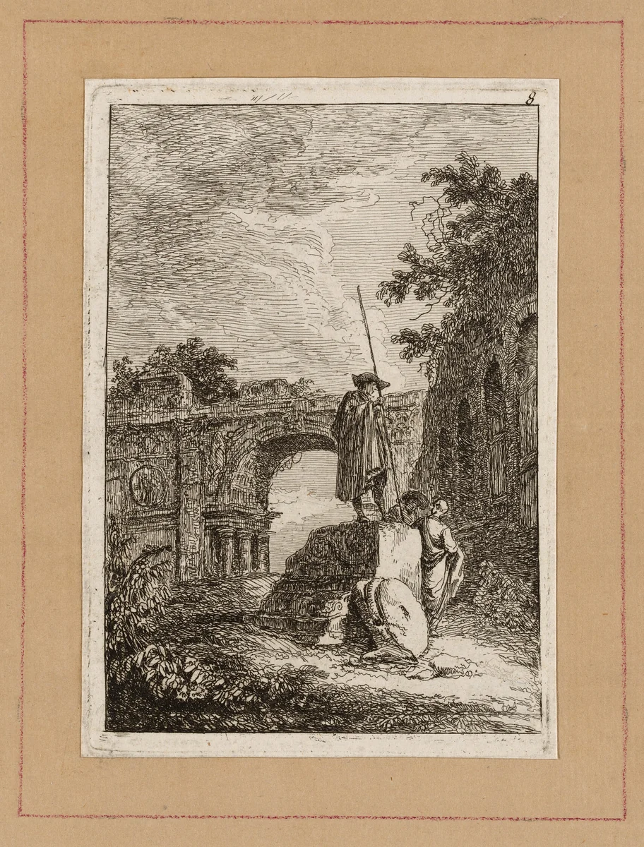 Plate Eight from Evenings in Rome by Hubert Robert, print, 1763-1764
