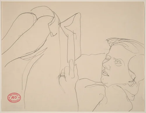 Untitled [woman reclining with knees in air and reading book] by Richard Diebenkorn, drawing, 1955-1967