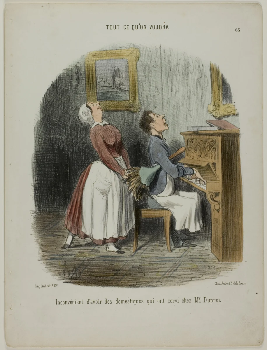 The disadvantage of having servants who have previously served at Mr. Duprez', plate 65 from Tout Ce Qu'on Voudra by Honoré-Victorin Daumier, print, 1850