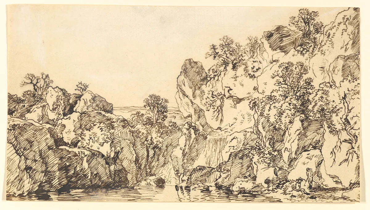 Rocky Landscape with a Lake by Franz Kobell, drawing, 1749-1822