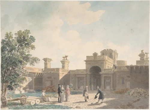 The Entrance Portico of the Château d'Anet, seen from the interior of the courtyard by Jean Lubin Vauzelle, drawing, 1785-1837