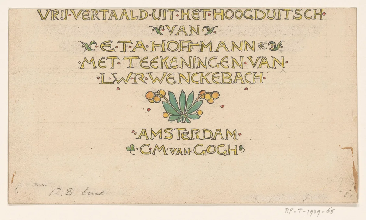 Ontwerp voor een titelpagina voor: E.T.A. Hoffmann, Notenkraker en muizenkoning, 1898 by Willem Wenckebach, drawing, 1898