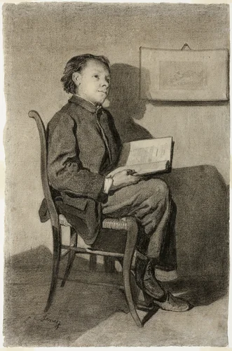 Boy Reading (Jeune Garçon Lisant) by François Bonvin, drawing, 1856-1866