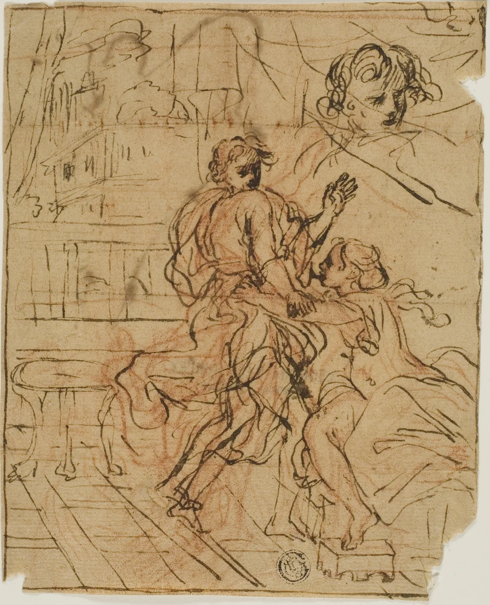 Joseph and Potiphar's Wife by Giuseppe Passeri or Giacinto Calandrucci, drawing, 1666-1714