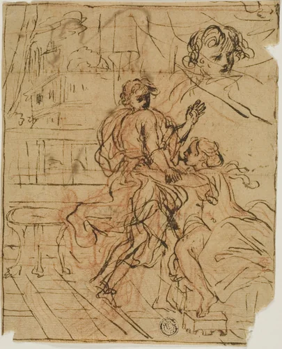 Joseph and Potiphar's Wife by Giuseppe Passeri or Giacinto Calandrucci, drawing, 1666-1714