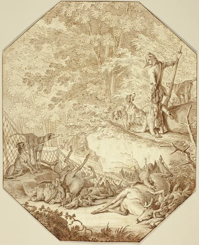 The Industrious Hunter, in Spring by Johann Elias Ridinger, drawing, 1718-1767