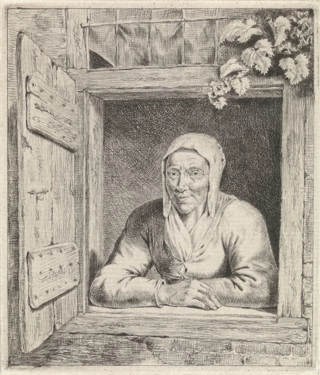 Vrouw in venster by Johannes Christiaan Janson, print, 1778-1823