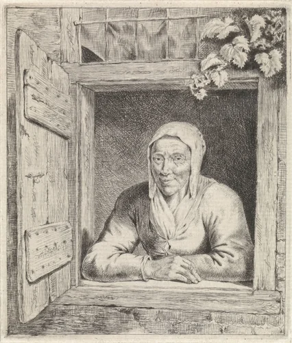 Vrouw in venster by Johannes Christiaan Janson, print, 1778-1823