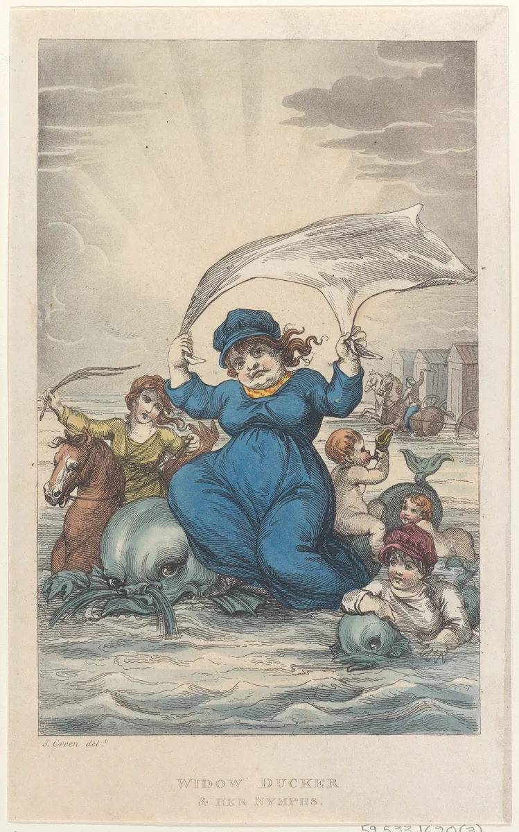Widow Ducker & Her Nymphs by Thomas Rowlandson, print, 1813
