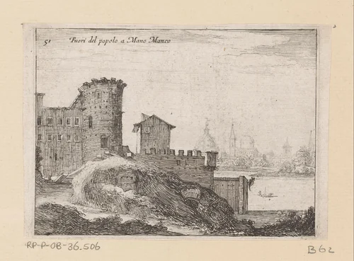 Bouwwerken te Rome, nabij de Porta del Popolo by Giovanni Battista Mercati, print, 1629