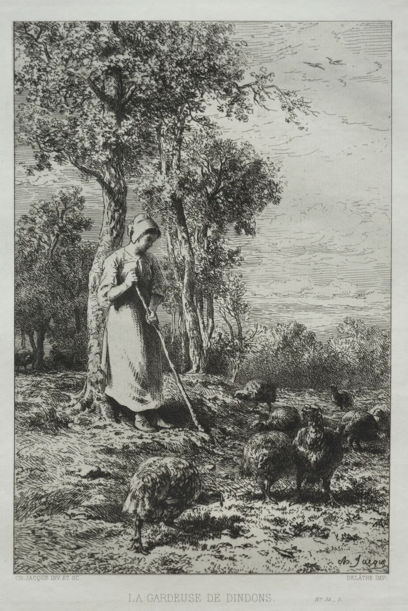 Keeper of the Turkeys by Charles-Émile Jacque, print, 1866