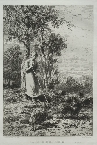 Keeper of the Turkeys by Charles-Émile Jacque, print, 1866