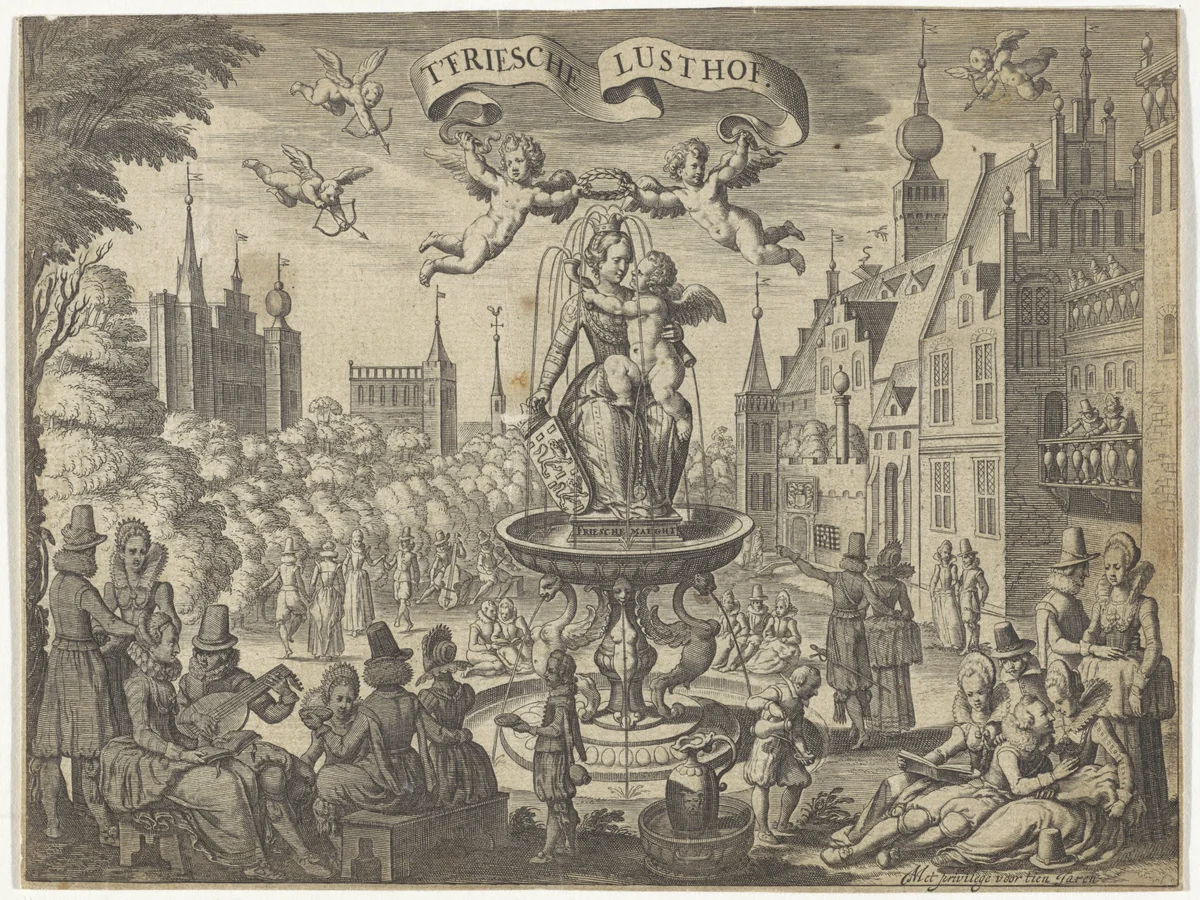 Fontein met Friese Maagd by Pieter Serwouters, print, 1621