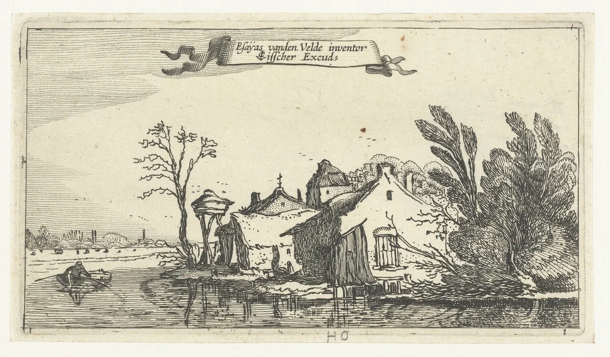 Boerderij met duiventil aan een rivier by anonymous, print, 1610-1650