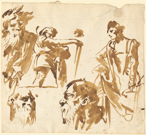 Figures and Faces by Giovanni Domenico Tiepolo, drawing, 1745-1755