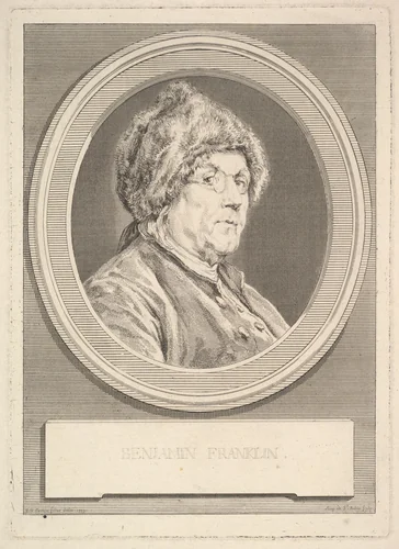 Portrait of Benjamin Franklin by Augustin de Saint-Aubin, print, 1777