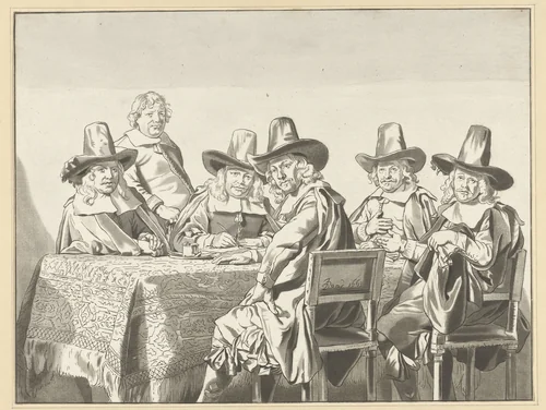 Regenten van het weeshuis te Haarlem by Cornelis Ploos van Amstel, print, 1777-1786