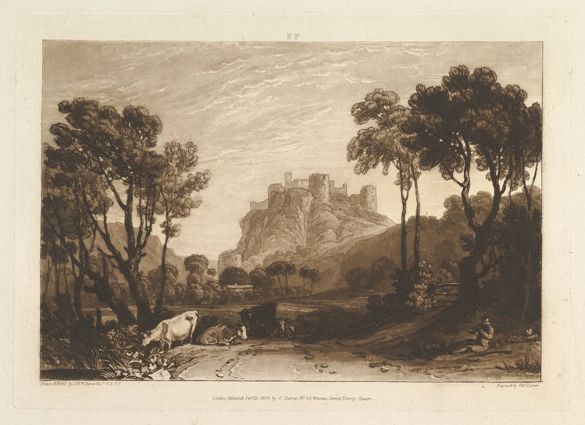 The Castle above the Meadows, part II, plate 8 from "Liber Studiorum" by Joseph Turner, print, 1808