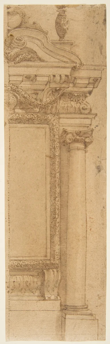Architectural Design Presenting Two Alternate Solutions (in two fragments) by anonymous, drawing, 1600-1700