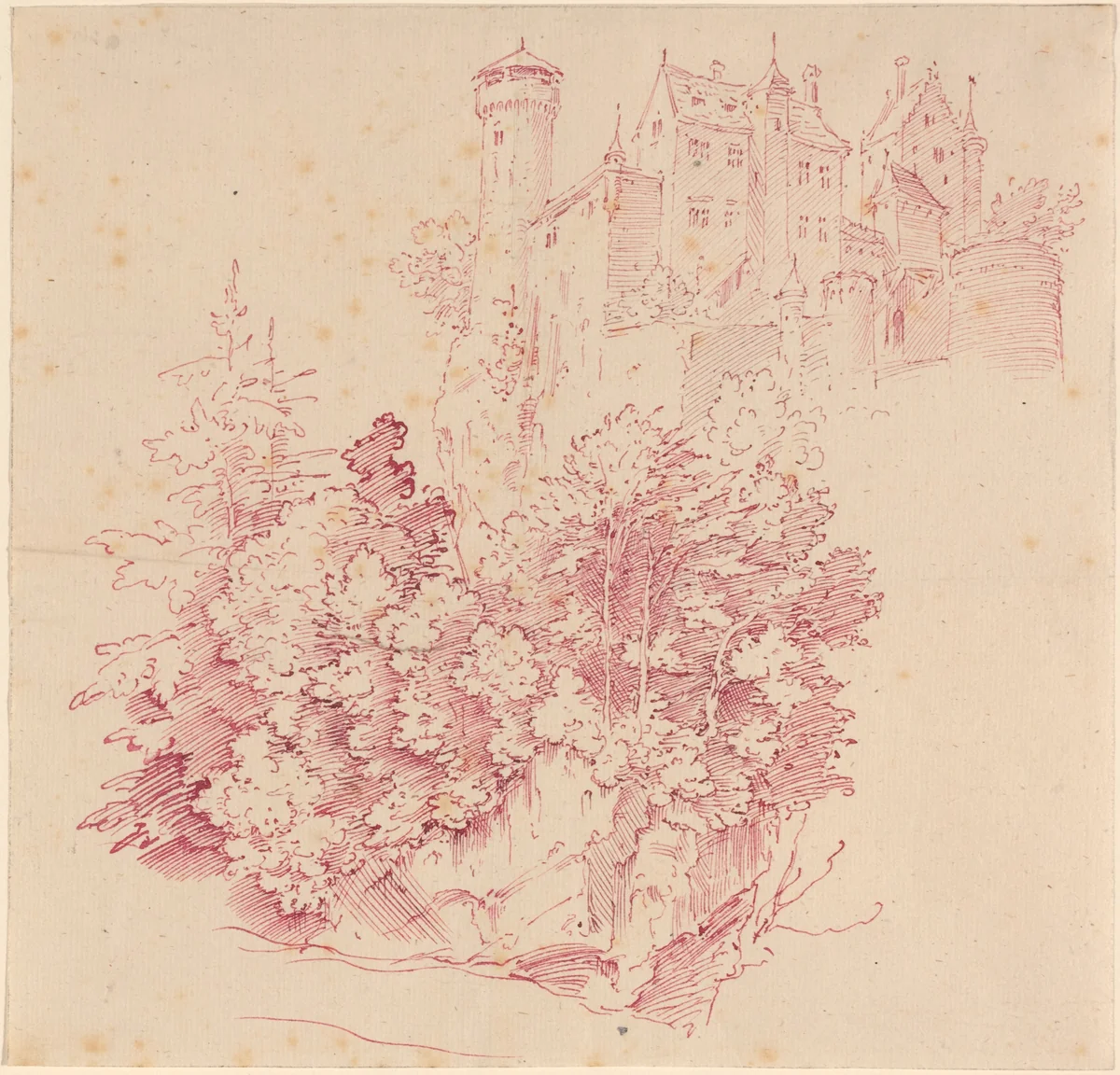 Fortified Castle on a High Cliff by Moritz von Schwind, drawing, 1830