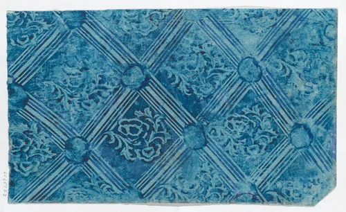 Paste paper with blue stripe and floral pattern by anonymous, print, 1700-1800