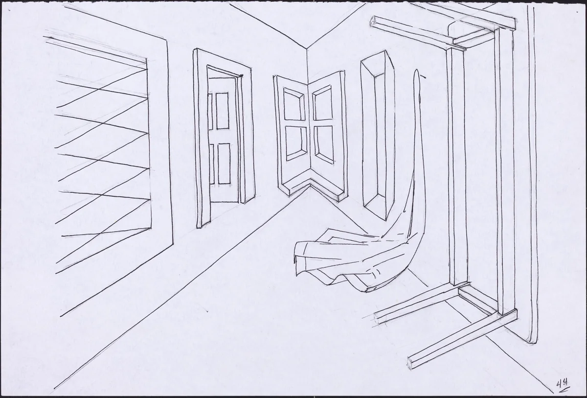 Basket, Table, Door, Window, Mirror, Rug #45 by Richard Artschwager, drawing, 1974