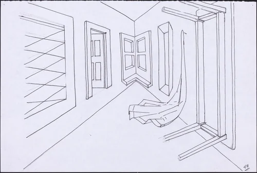 Basket, Table, Door, Window, Mirror, Rug #45 by Richard Artschwager, drawing, 1974