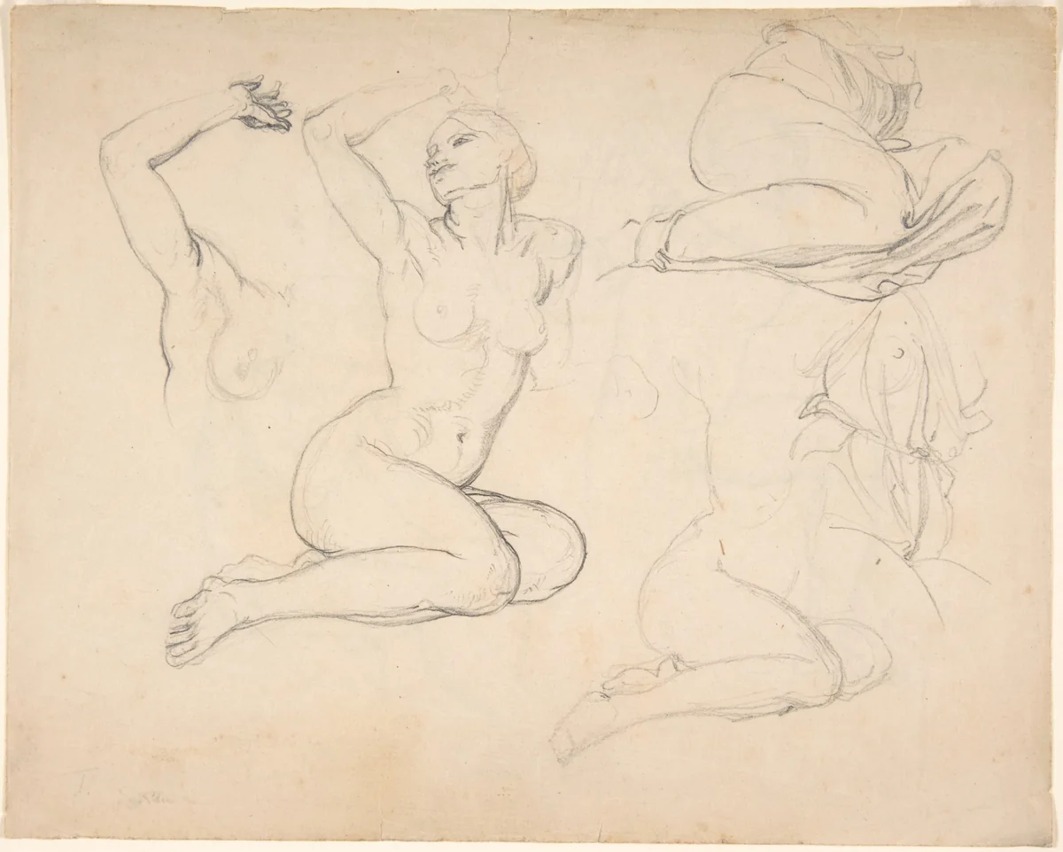 Studies of a Sitting Woman; verso: Studies of Men by Eduard Julius Friedrich Bendemann, drawing, 1811-1889