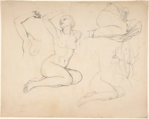 Studies of a Sitting Woman; verso: Studies of Men by Eduard Julius Friedrich Bendemann, drawing, 1811-1889