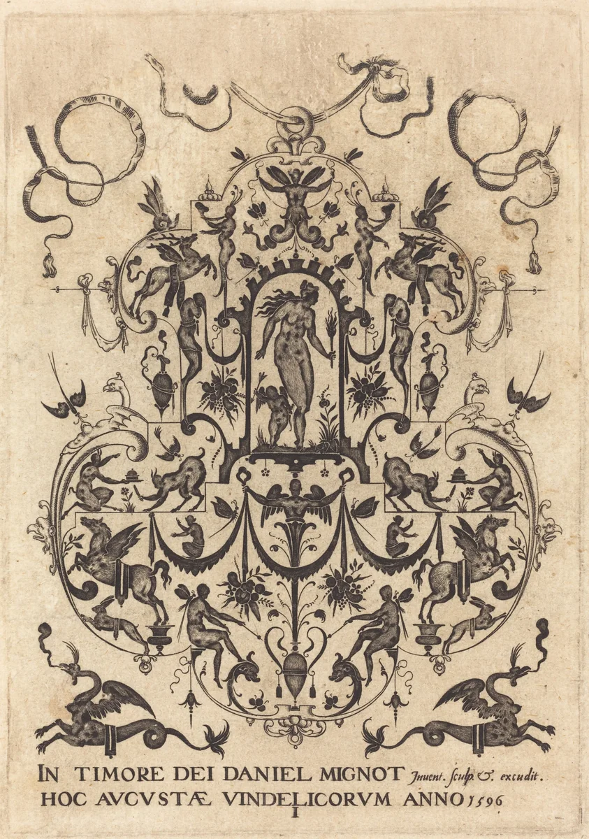 Title Page: Large Pendant, Venus and Amor at Centre by Daniel Mignot, print, 1596