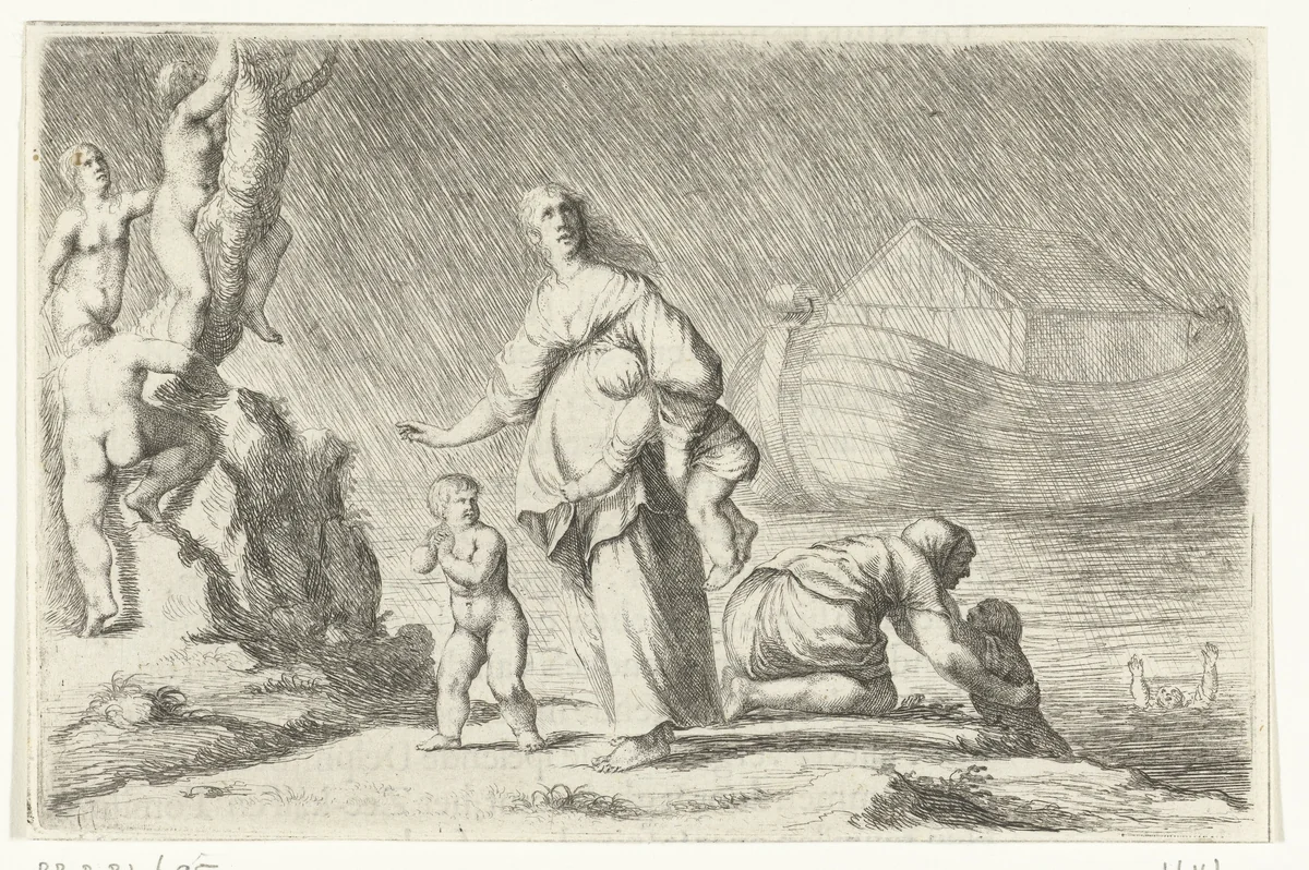 De ark van Noach en de Zondvloed by Willem Basse, print, 1632-1634