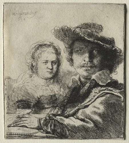 Rembrandt and His Wife Saskia by Rembrandt van Rijn, print, 1636