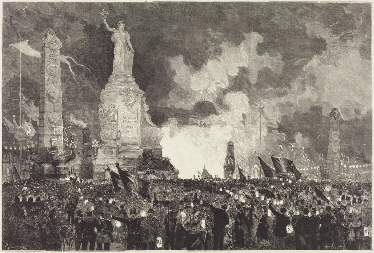 14 Juillet. Illumination de la Place de la République by Auguste Lepère; Henri Louis Scott, portfolio, 1883