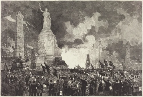 14 Juillet. Illumination de la Place de la République by Auguste Lepère; Henri Louis Scott, portfolio, 1883