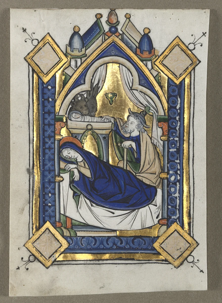Leaf Excised from a Psalter: The Nativity by Unknown, manuscript, 1255-1265