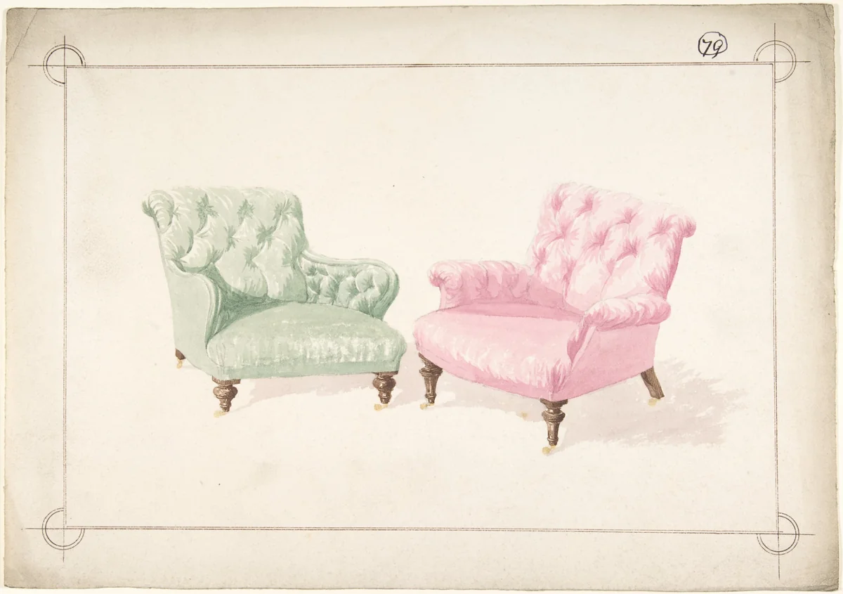 Designs for Two Chairs by Charles Hindley and Sons, drawing, 1841-1884