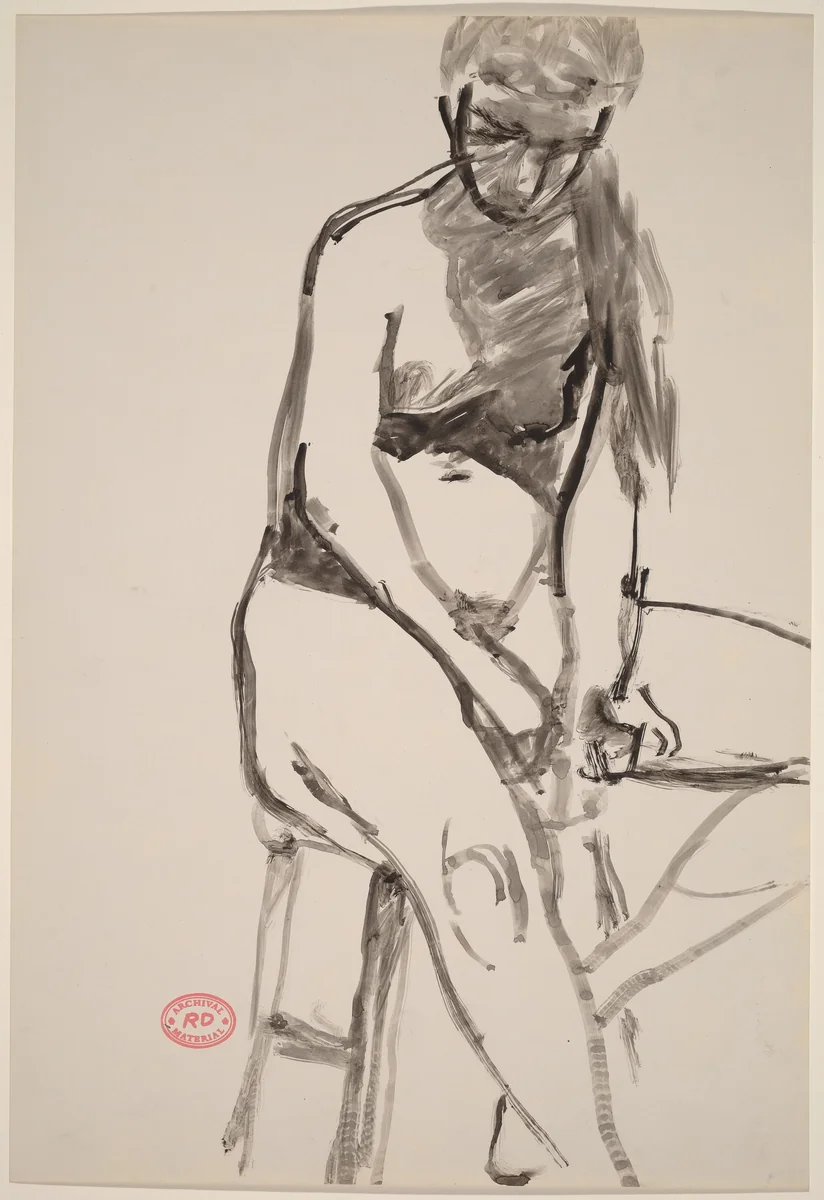 Untitled [female nude seated on a stool and looking down] by Richard Diebenkorn, drawing, 1955-1967