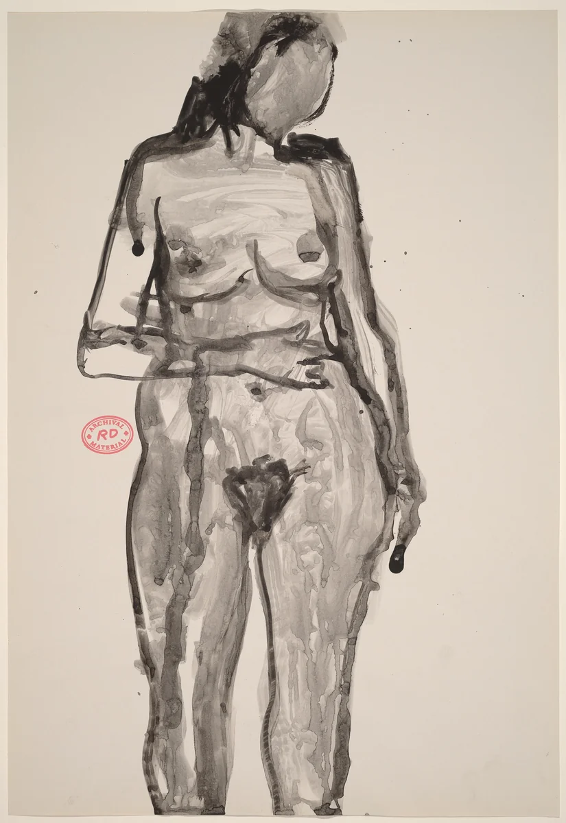 Untitled [standing female nude with right hand on belly] by Richard Diebenkorn, drawing, 1955-1967