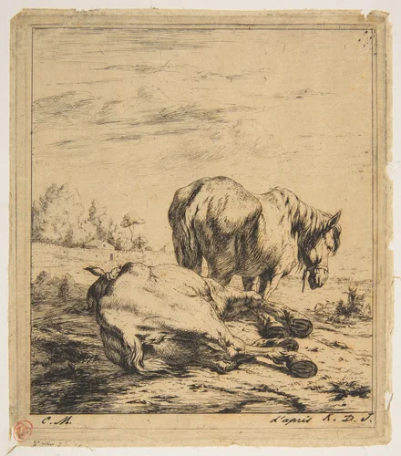 Two Horses by Charles Meryon, print, 1850
