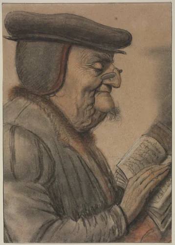 Elderly Man Reading a Book by Nicolas Lagneau, drawing, 1600-1649