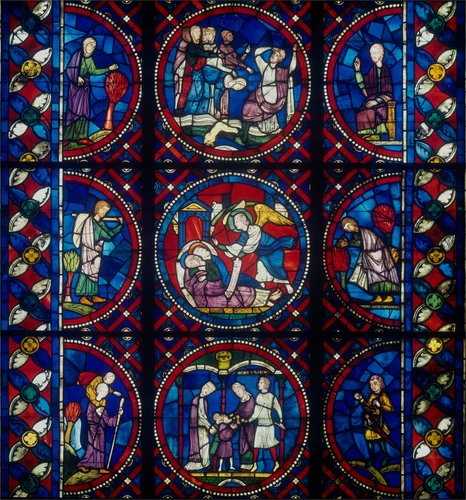 Scenes from the Legends of Saints Blaise, Crispin, and Crispinian (center), and Old Testament Figures (sides) by French 13th Century, decorative art, 1200-1250
